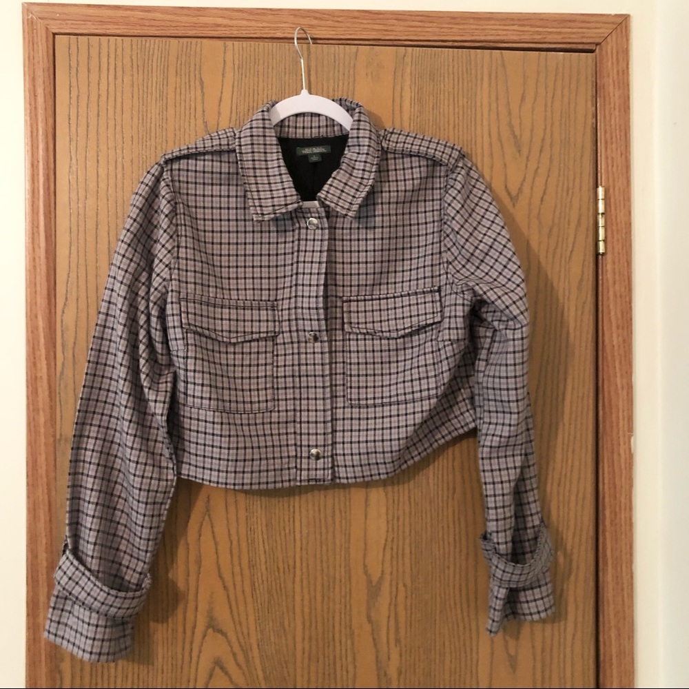 Wild Fable Purple Plaid Cropped Long Sleeve Jacket